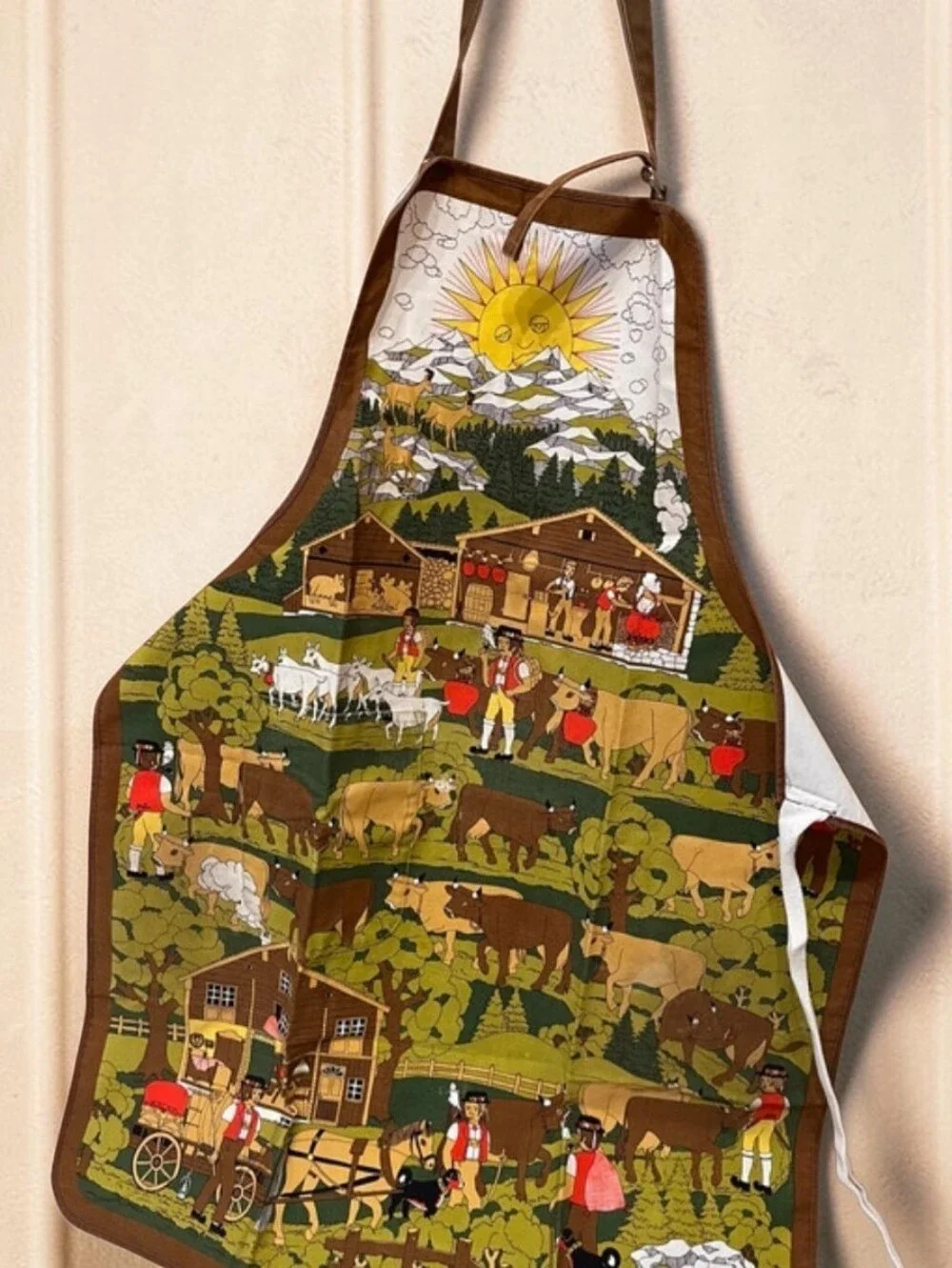 Vintage 70s Switzerland Fisba Stoffels Apron Country Farmhouse Alps Folk Art